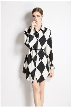 Long Sleeve Shirt With Lapel Collar Fashion Slim Vintage Printed Long Shirt