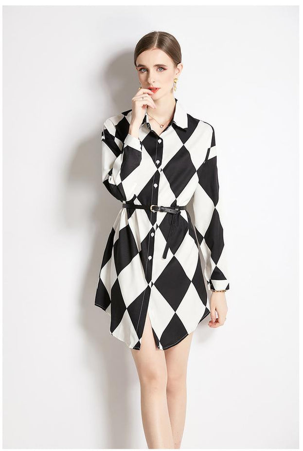 Long Sleeve Shirt With Lapel Collar Fashion Slim Vintage Printed Long Shirt