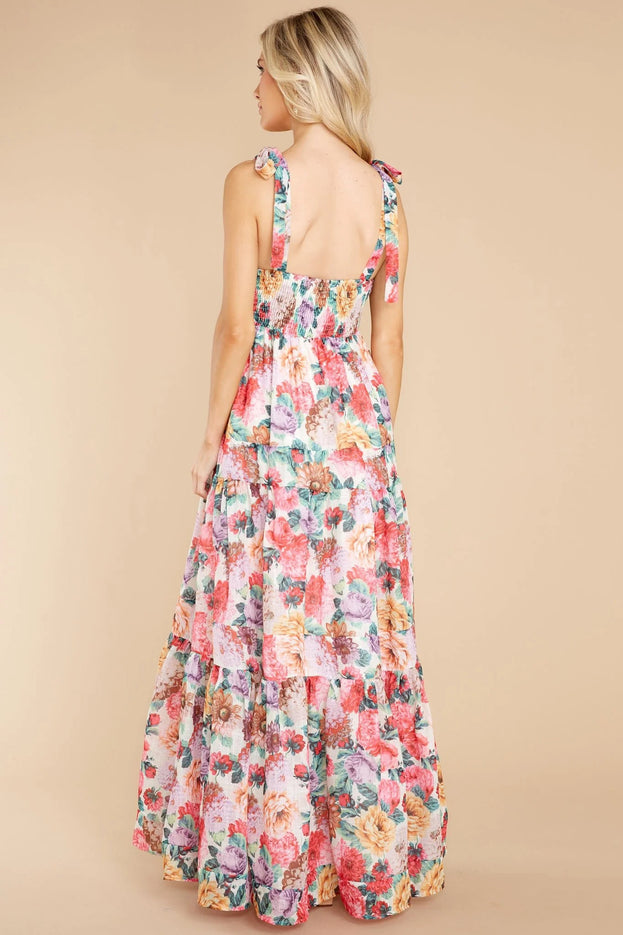 Summer Elegant Sweet Printed Waisted Long Slip Dress for Women