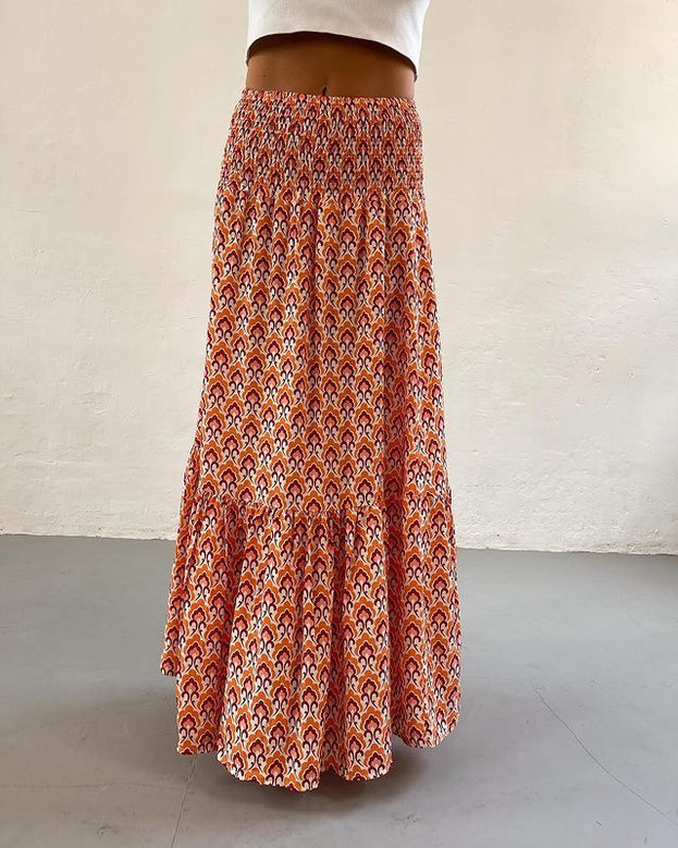 Summer Fashion Versatile Casual Daily A-Line Printed Pleated Skirt for Women