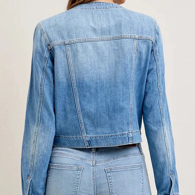 Spring Fashion Versatile Casual Daily Round-Neck Short Denim Jacket for Women