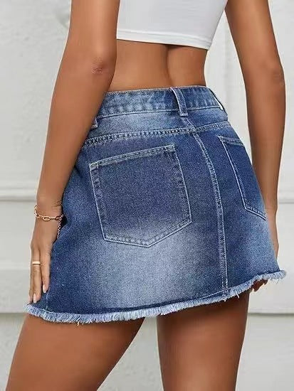 Summer Fashion Versatile Low-Waist A-Line Mini Denim Skirt for Women