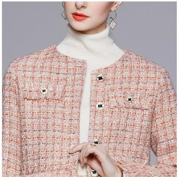 Handmade Beaded Ostrich Fur Coat Autumn and Winter Tweed Small Fragrance Suit