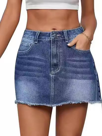 Summer Fashion Versatile Low-Waist A-Line Mini Denim Skirt for Women