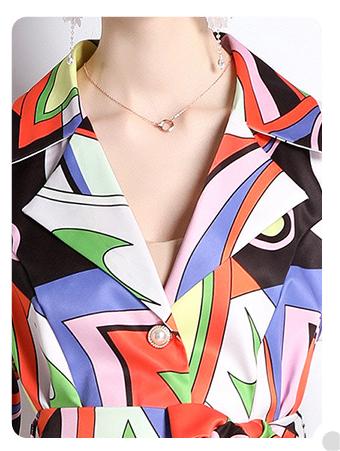 Fashion Printed Suit Collar Coat Temperament Waist Slimming Breasted Mid-Length Trench Coat