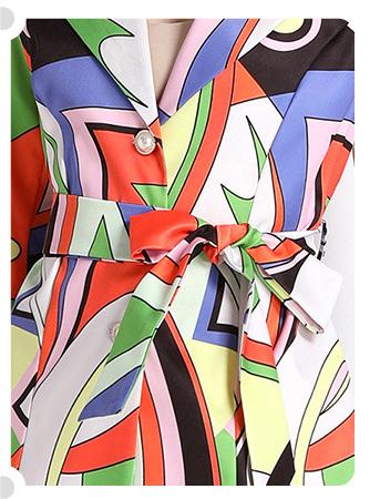 Fashion Printed Suit Collar Coat Temperament Waist Slimming Breasted Mid-Length Trench Coat