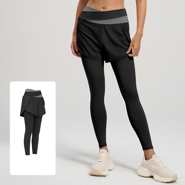 Colorblock Fake Two-piece High-waisted Yoga Pants for Women