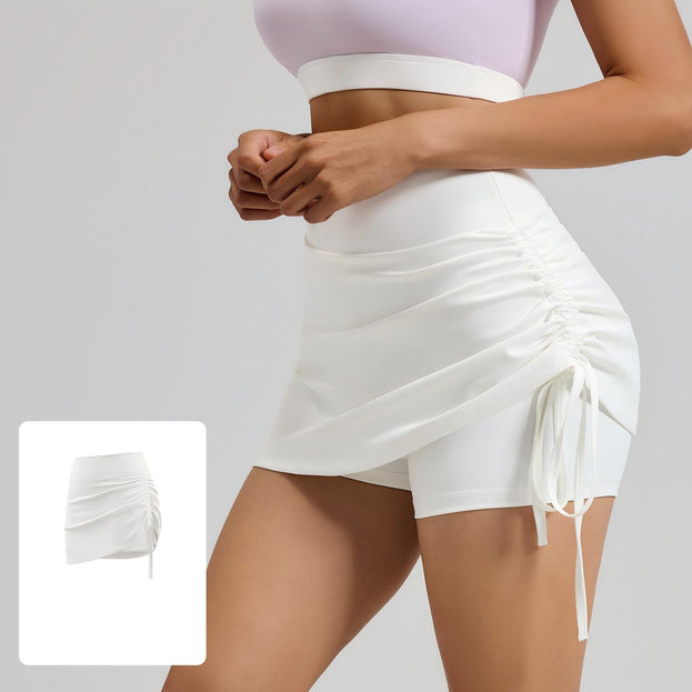 Pleated False Two-Piece Anti-Bare-Buttock Sports Shorts