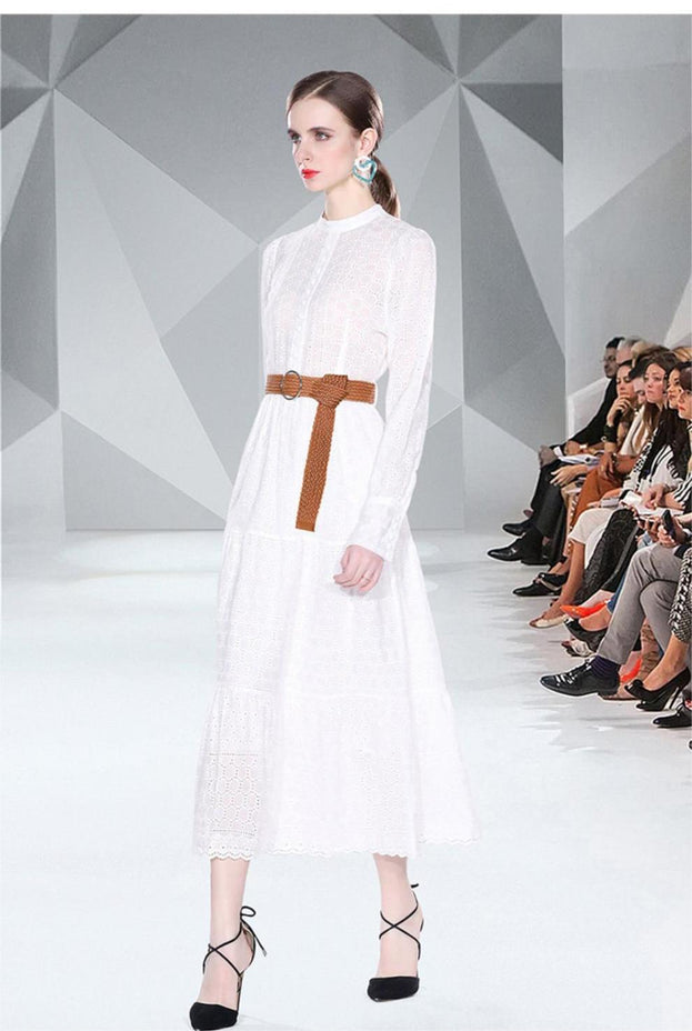 Spring Long Sleeve Hollowed Out Heavy Industry Embroidery Dress