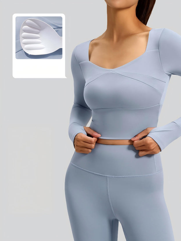 Jigsaw-Style Long-Sleeved Yoga Top with Built-in Bra Support