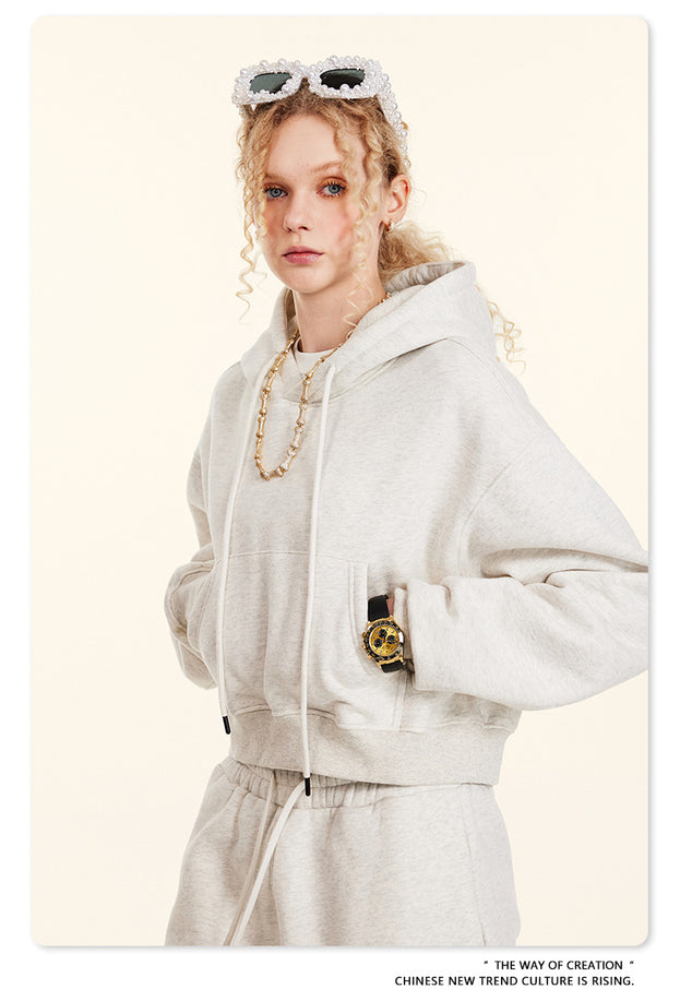 American Retro Hooded Pull-out Thickened Solid-color Fashion Sweatshirt