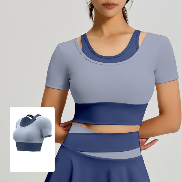Slim-fit Naked Sports Color-matching Fake Two-piece Yoga Short Top