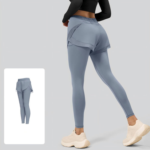 Fake Two-piece Naked Fitness Pants with Pocket for Women