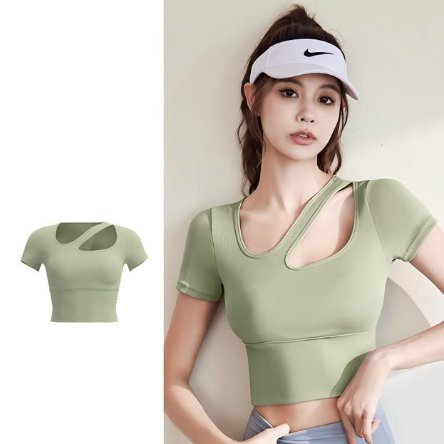 Slimming Naked Short Shoulder Strap Chest Pad Sports Short Sleeve
