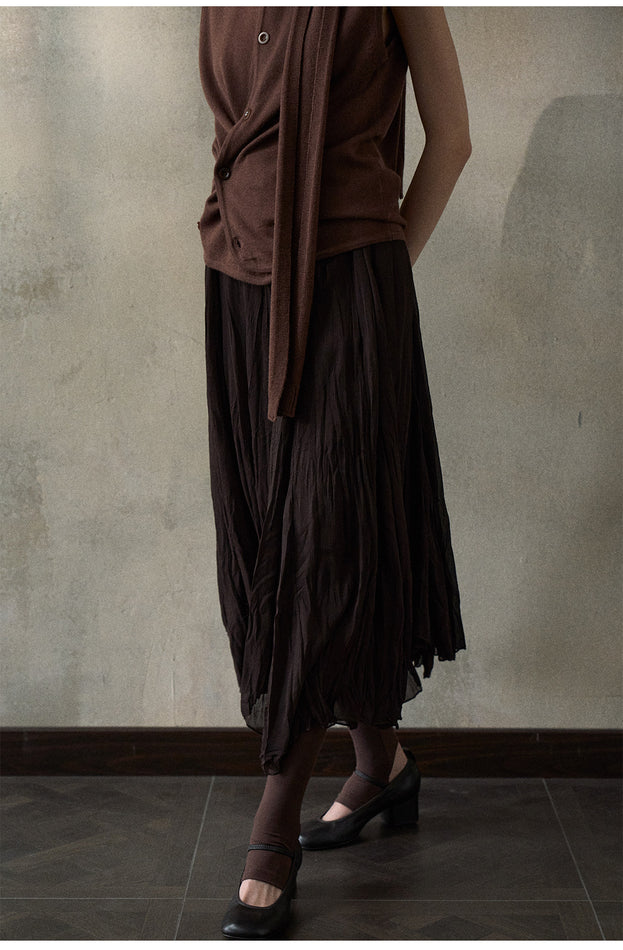 Irregular Chiffon MIDI Skirt With A Drape, A Mid-to-low Waist Commuter Women Dress