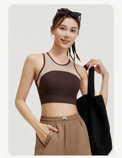 Sports Bra with Fixed Cups and Racerback Straps for Women