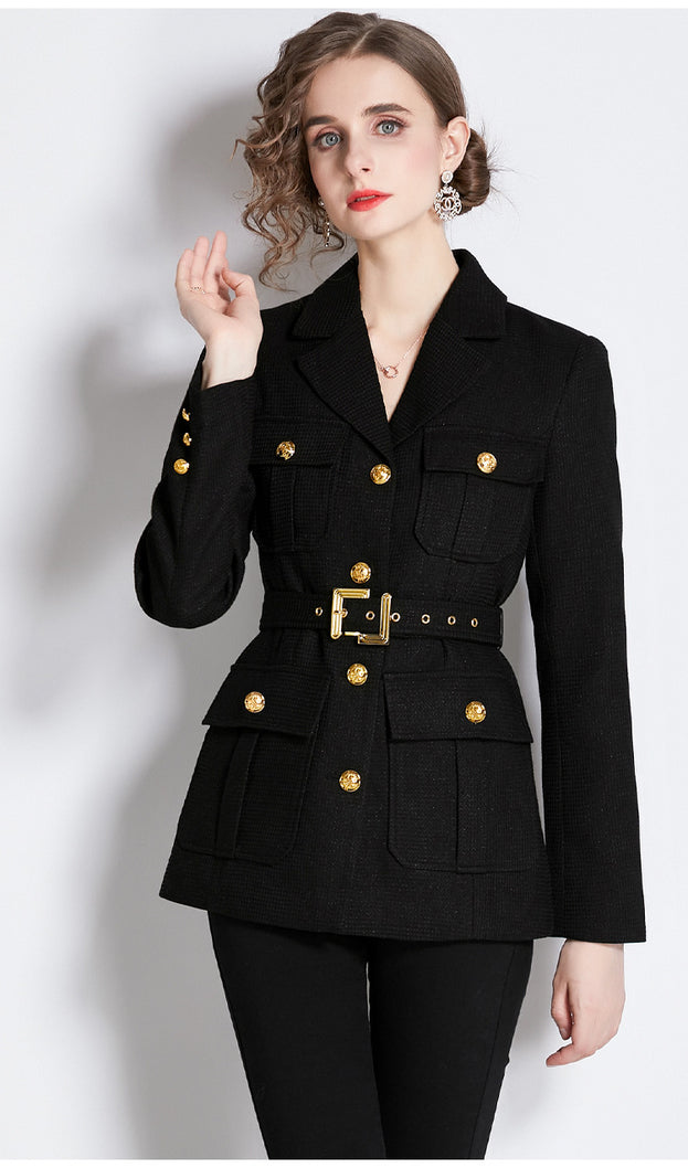 Female Heavy Industry Design Sense Large Lapel Black Blazer and Pant Suits