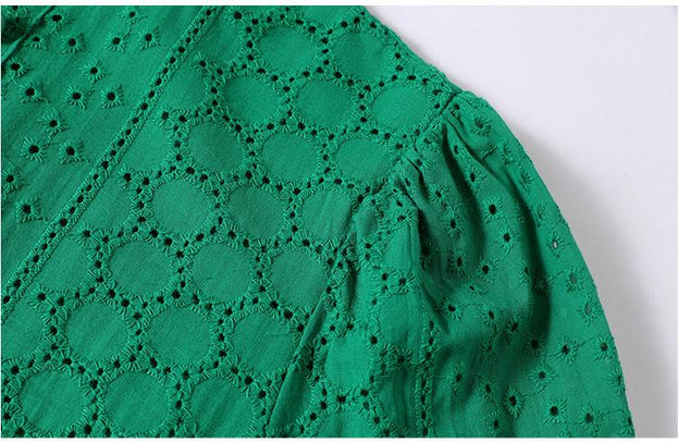 Spring Long Sleeve Hollowed Out Heavy Industry Embroidery Dress