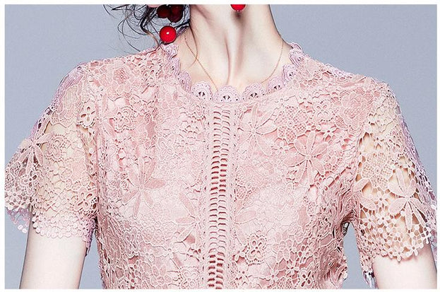 Water-Soluble Lace  Stitching Temperament Hook Flower Hollowed Out Short-Sleeved Dress