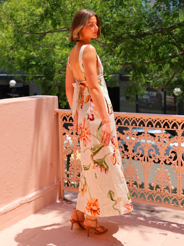 Summer Sweet Printed Open-Back Slim-Fitting Holiday-Style Slip Dress for Women