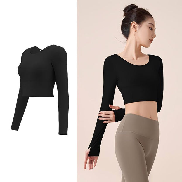Fitness Yoga Cross-Design Long-Sleeved Top
