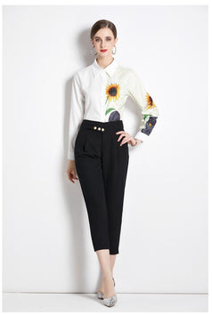 White Shirt New Printed Long-Sleeved Shirt