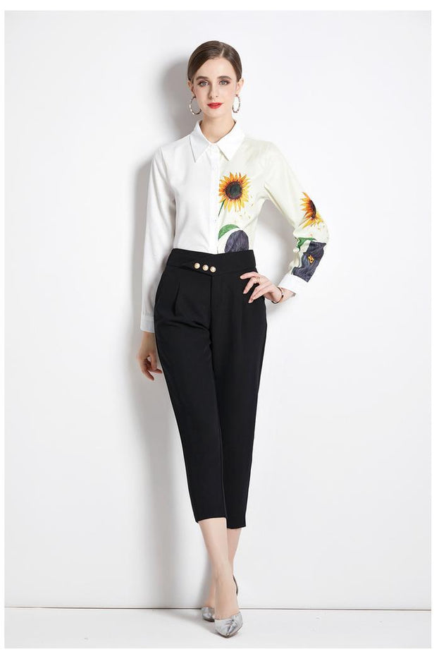 White Shirt New Printed Long-Sleeved Shirt