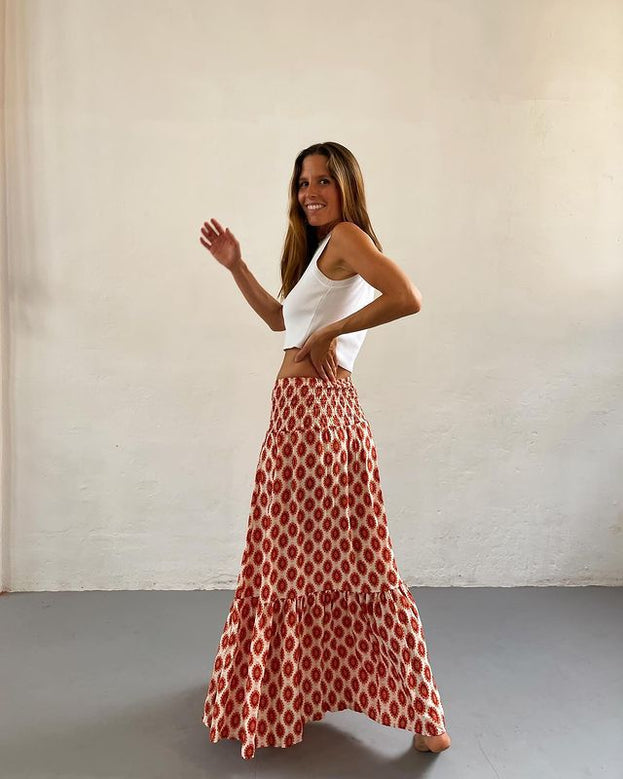 Summer Fashion Versatile Casual Daily A-Line Printed Pleated Skirt for Women