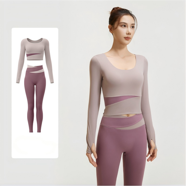 Color-Matched Long-Sleeved Tight Yoga Set For Women