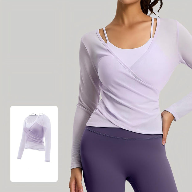 Long-Sleeved Halter Top Two-Piece Set with Underwire Yoga Top