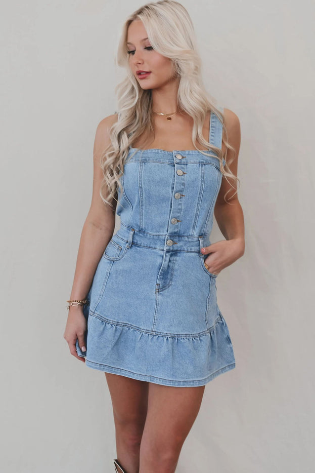 Summer Fashion Daily Sexy Square-Neck Waisted Short Slip Denim Dress for Women
