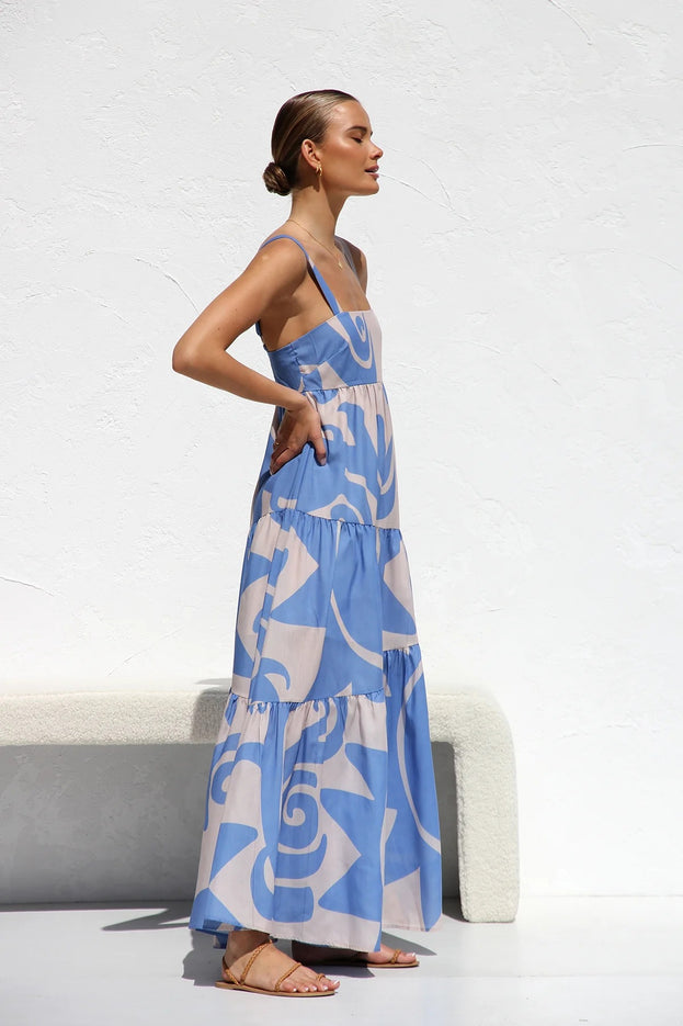 Summer Casual Printed Loose Holiday-Style Long Slip Dress for Women