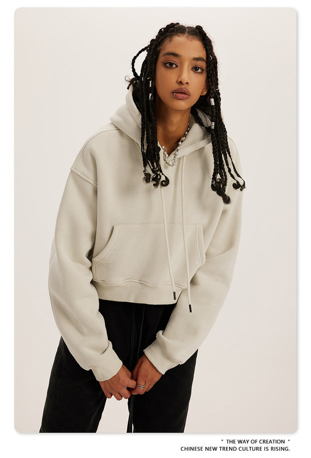 American Retro Hooded Pull-out Thickened Solid-color Fashion Sweatshirt