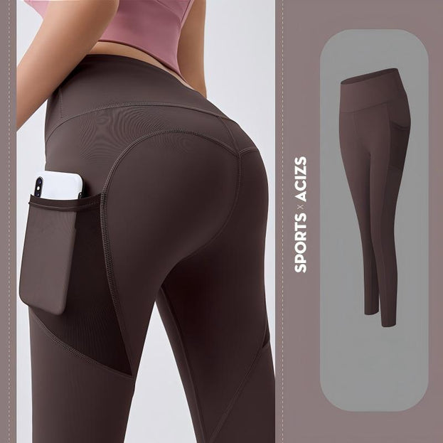 Net Fabric Side Pocket Seamless Yoga Pants for Exercise and Fitness