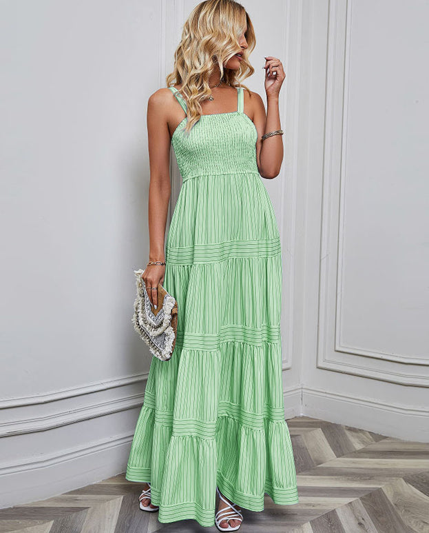 Summer Fashion Casual Striped Waisted Holiday-Style Slip Dress for Women