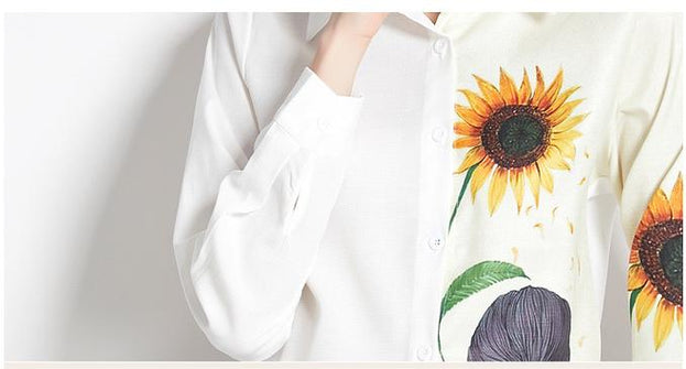 White Shirt New Printed Long-Sleeved Shirt