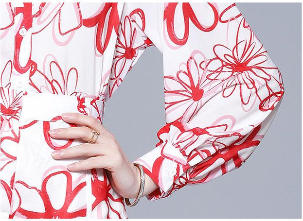 Lapel Chiffon Print Slim Temperament Fashion Shirt and Shorts Suit