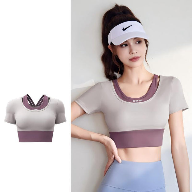 Color-Matched Yoga Fitness Short-Sleeved Women's Shirt