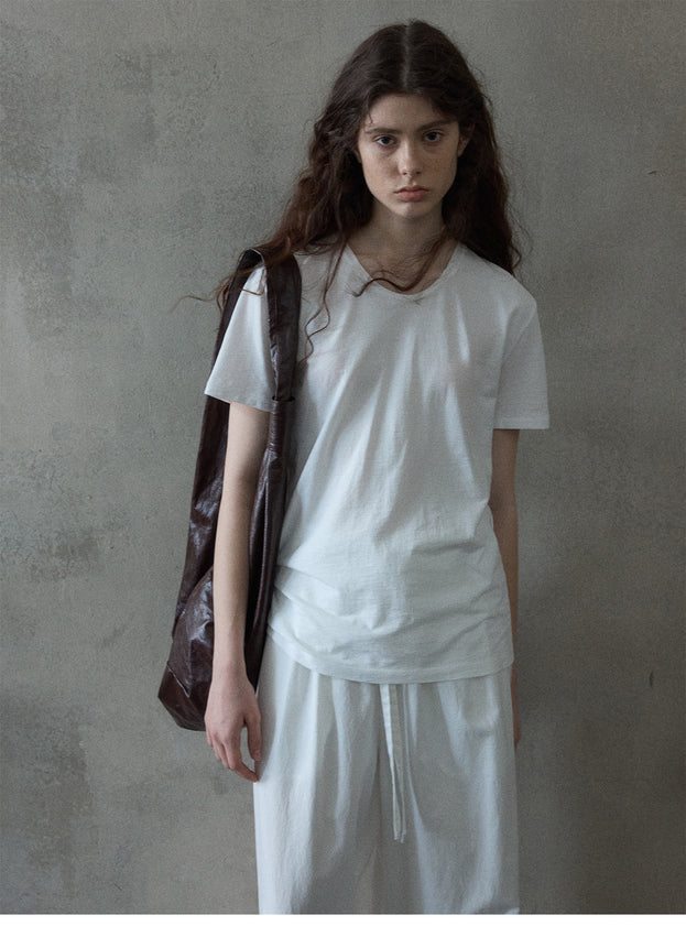 Summer Cotton Round-Neck Short-Sleeved Solid-Color Versatile Commuter Women's Top