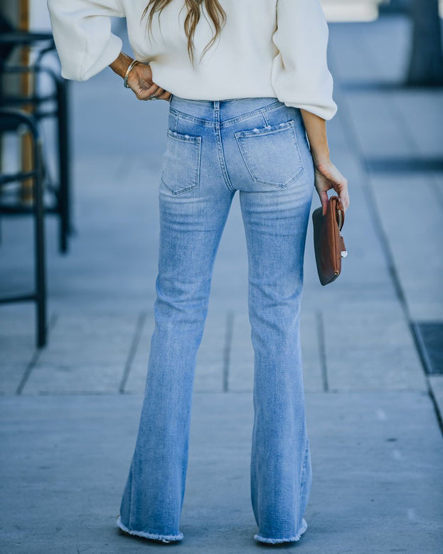 Summer Fashion Versatile Daily Slightly Flared Denim Pant with Fringes for Women