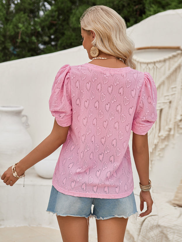Summer Casual Versatile V-Neck Printed Loose Short Sleeve Top for Women