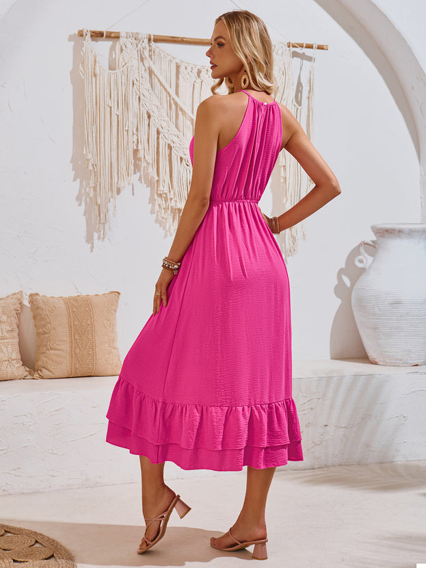Summer Waisted Layered Holiday-Style Long Halter Dress for Women