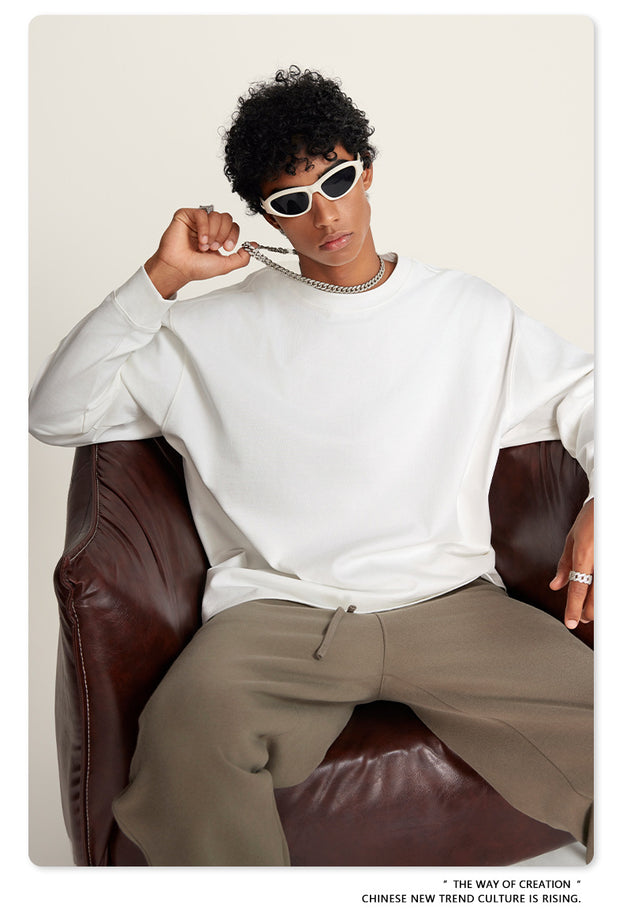 Autumn Solid-color Pure Cotton Loose Commuter Casual Men's T-shirt