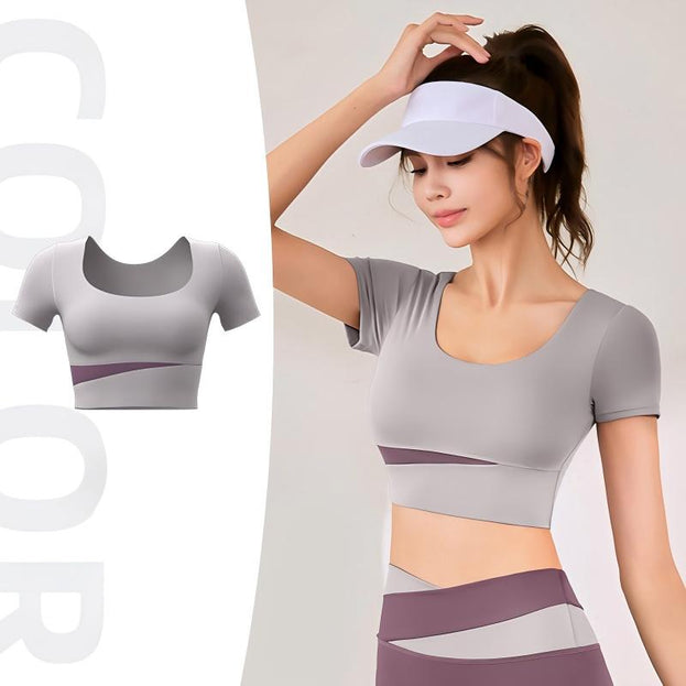 Colorblock Casual Sports Naked Yoga Top For Women
