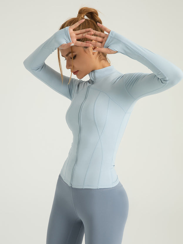Stand-Collar Fitted Running and Fitness Jacket
