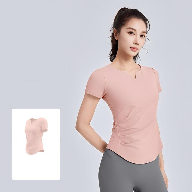 V-Neck Wrinkled Shock-Absorbing Fixed Cup Yoga Top