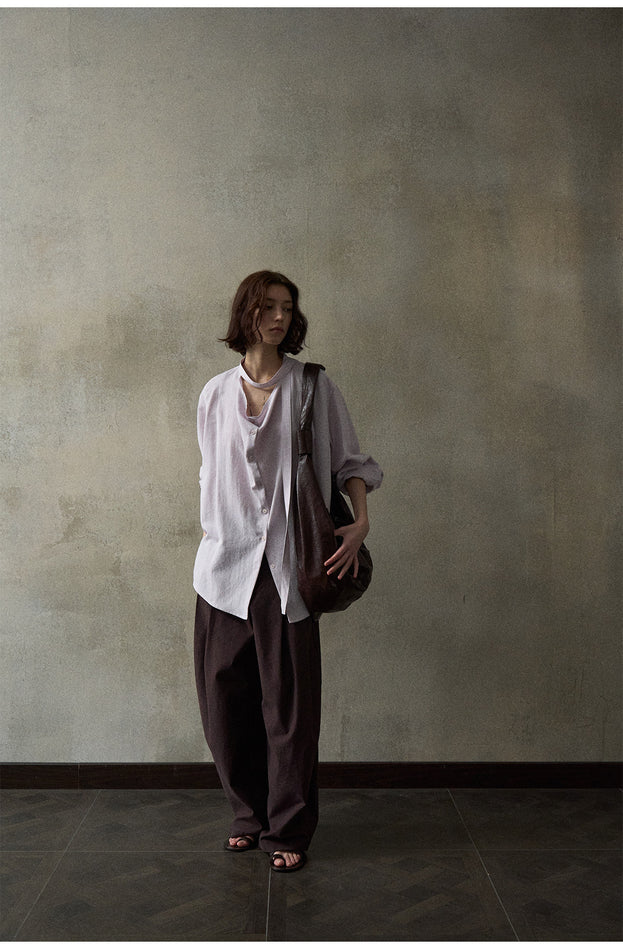 A Casual And Laid-Back With A Tencel Ribbon And Collar Women's Blouse