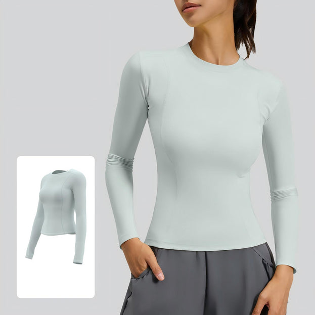 Round-Neck Fitted Long-Sleeved Yoga Top for Women