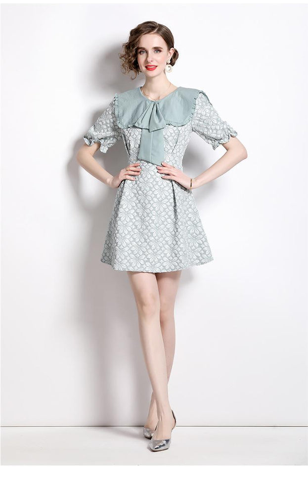 Bow Front Neck Sweet Temperament Short Style Dress