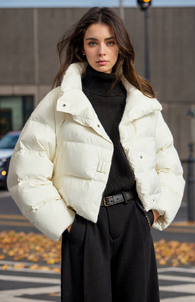 Winter Fashionable Versatile and Warm Short High-Neck Long Sleeve Jacket for Women